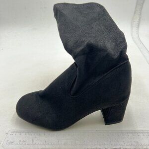 Black Women Square Toe Chunky Mid Heel Mid Calf Boots Pull On Dress Shoes